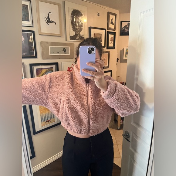 Urban heritage pink cropped teddy jacket - Picture 2 of 4